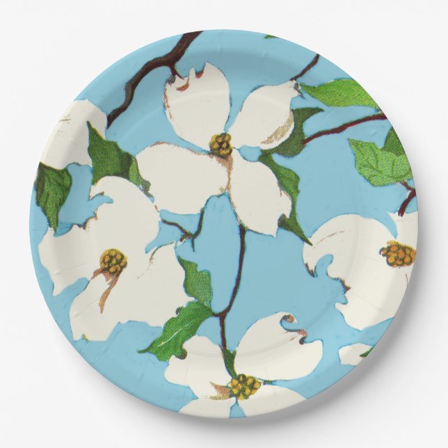 dogwood flowers print paper plate (Front)