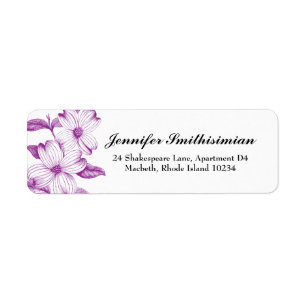 Dogwood Flowers Return Address Label in Plum