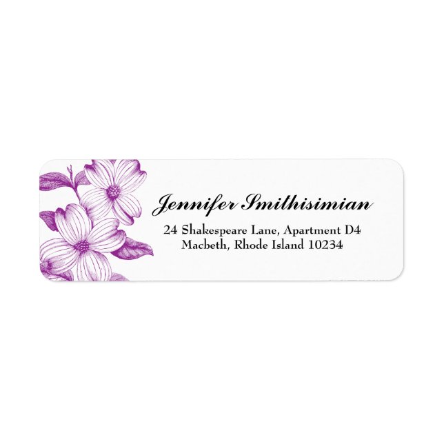 Dogwood Flowers Return Address Label in Plum (Front)