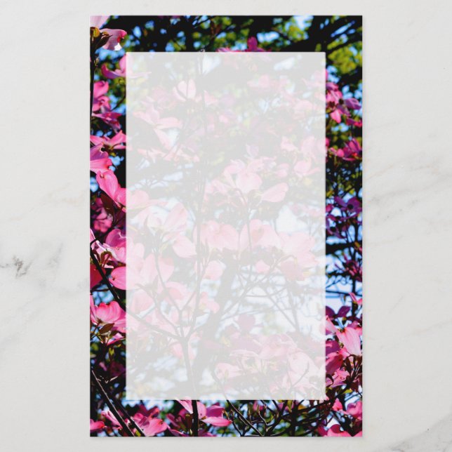 Dogwood pink flowering trees stationery (Front)