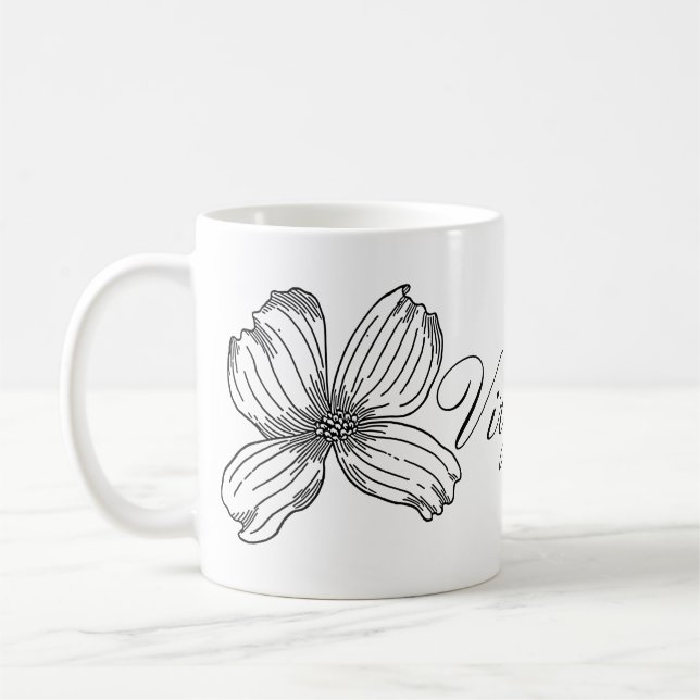 Dogwood State Flower and Virginia Word Black White Coffee Mug (Left)