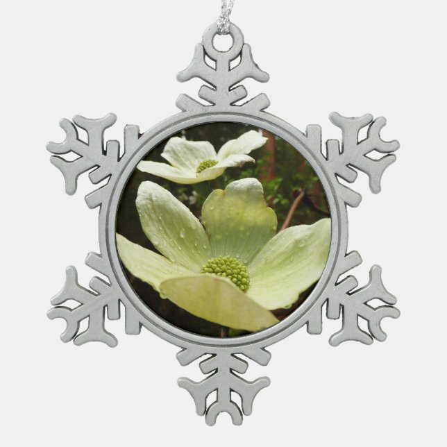 Dogwoods and Redwoods in Yosemite National Park Snowflake Pewter Christmas Ornament (Front)
