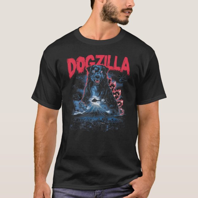 Dogzilla Funny Giant Australian Shepherd Dog graph T-Shirt (Front)