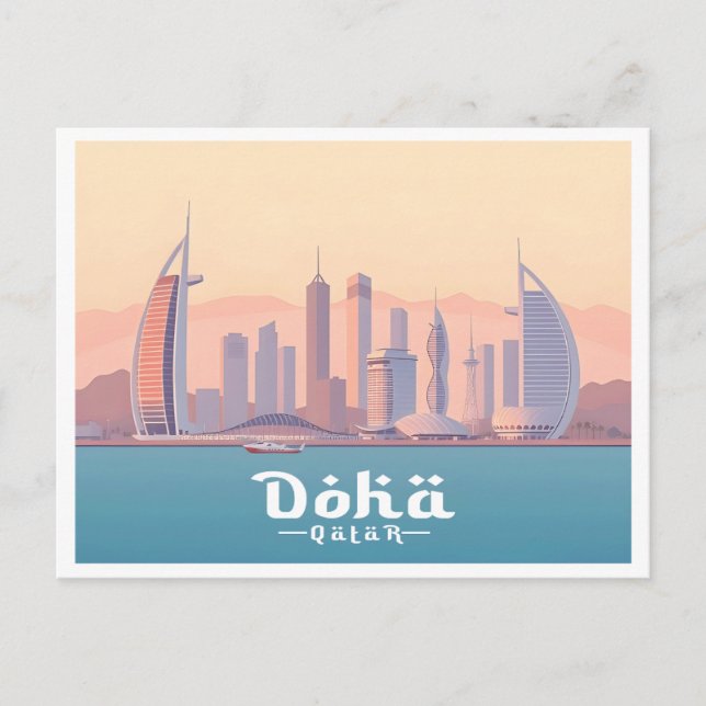 Doha Qatar Arabian Gulf Pastel Travel Postcard (Front)