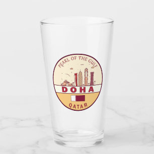 Doha Qatar City Skyline Emblem Glass
