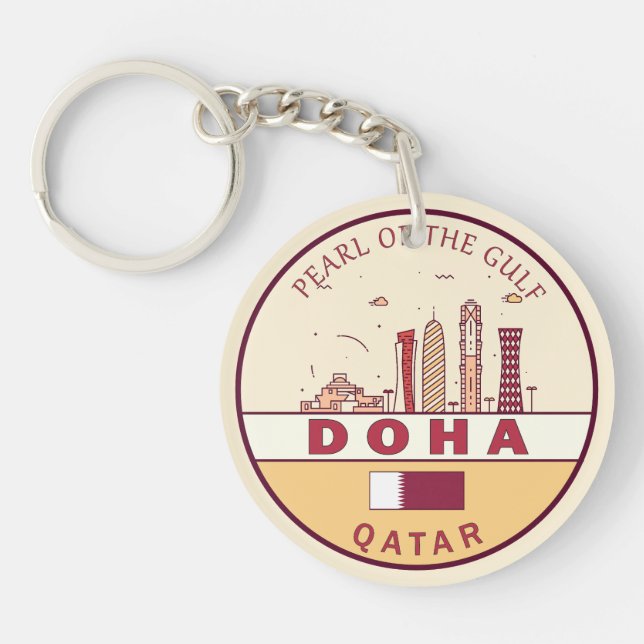 Doha Qatar City Skyline Emblem Key Ring (Front)