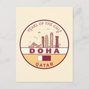 Doha Qatar City Skyline Emblem Postcard