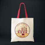 Doha Qatar City Skyline Emblem Tote Bag<br><div class="desc">Doha minimalist,  colourful art design featuring monuments and landmarks of the city in Qatar.</div>