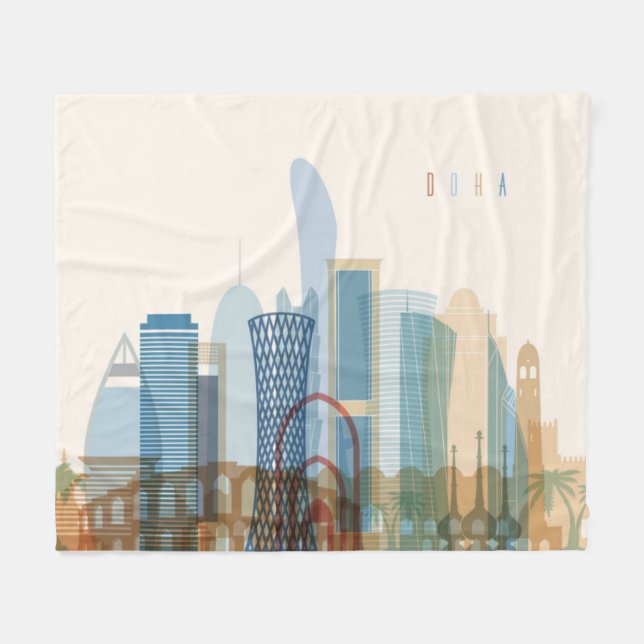 Doha, Qatar | City Skyline Fleece Blanket (Front (Horizontal))