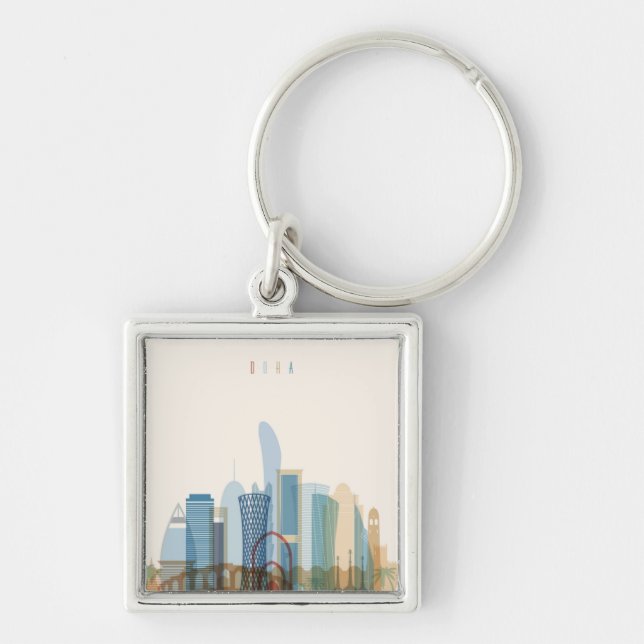 Doha, Qatar | City Skyline Key Ring (Front)