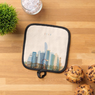 Doha, Qatar   City Skyline Pot Holder