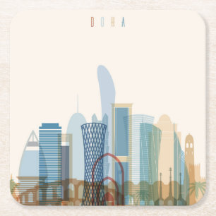 Doha, Qatar City Skyline Square Paper Coaster