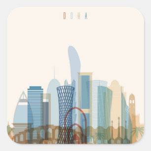 Doha, Qatar   City Skyline Square Sticker