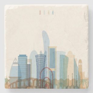 Doha, Qatar City Skyline Stone Coaster