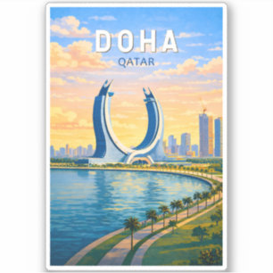 Doha Qatar Illustration Travel Art Vintage
