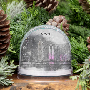 Doha Qatar Skyline Watercolor Snow Globe – Middle 