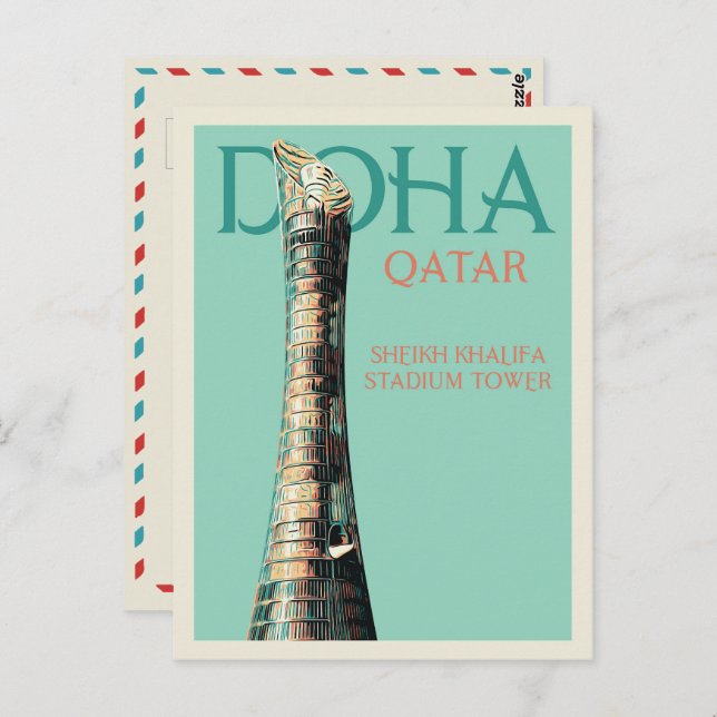 Doha Sheikh Khalifa Stadium illustration Qatar Pos Postcard (Front/Back)