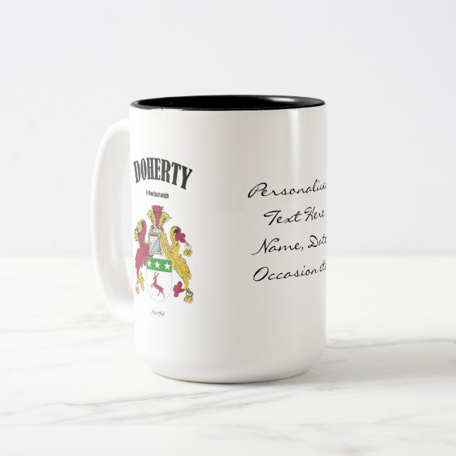 Doherty Family Crest, Translation & Meaning Two-Tone Coffee Mug (Front Left)