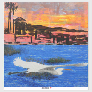 Doho snack are at dawn, snowy white egret