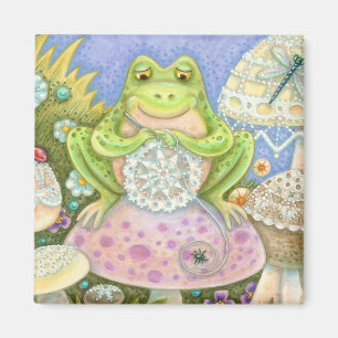 Doilies Make A Hoppy Home FROG MAGNET Square