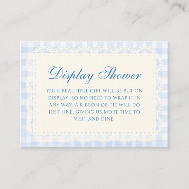 Doily Frame Blue Gingham Bridal Shower  Enclosure Card (Front)