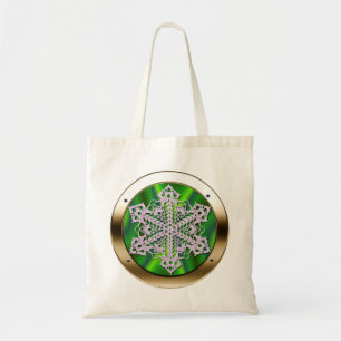 Doily in a Porthole Shopping Bag - Green Satin