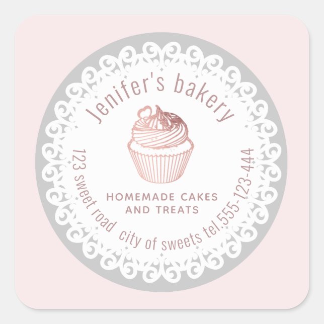 Doily lace rose gold Homemade cupcakes and treats Square Sticker (Front)