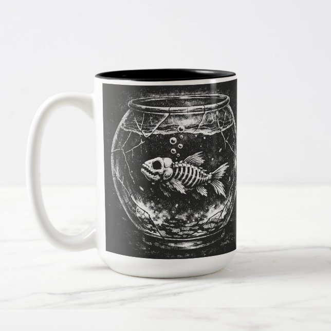 "Doing Great" - Goldfish by BurnsInHell Two-Tone Coffee Mug (Left)