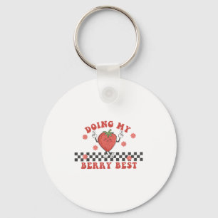 Doing My Berry Strawberry Motivation Insred Groovy Key Ring