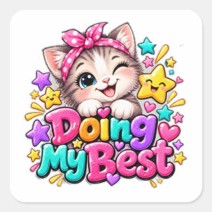 Doing My Best Cute Cat Square Sticker