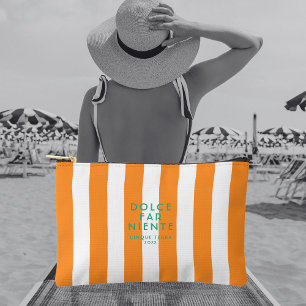 Dolce Far Niente Cinque Terra Orange Cabana Stripe Accessory Pouch