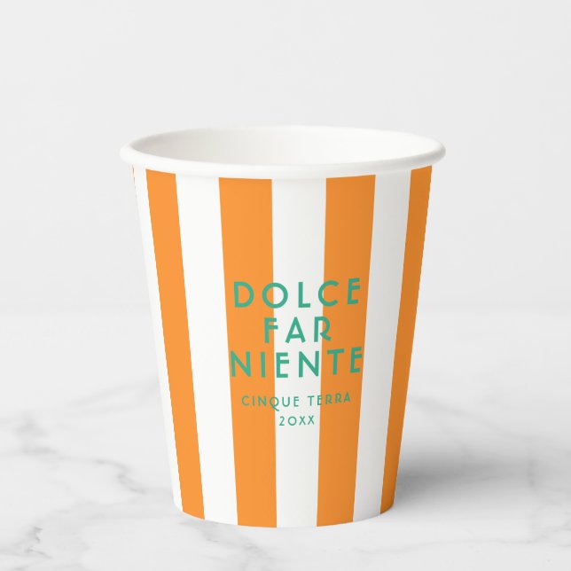 Dolce Far Niente Cinque Terra Orange Cabana Stripe Paper Cups (Front)