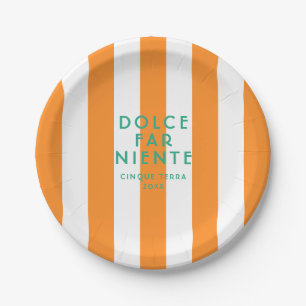 Dolce Far Niente Cinque Terra Orange Cabana Stripe Paper Plate