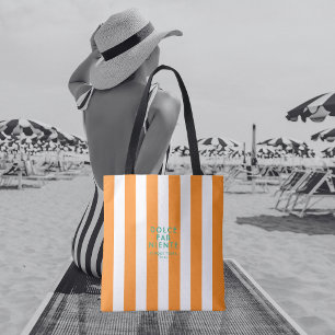 Dolce Far Niente Cinque Terra Orange Cabana Stripe Tote Bag