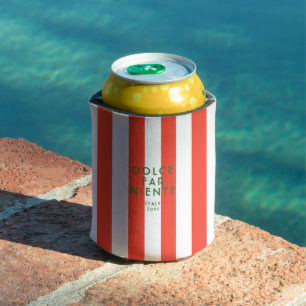 Dolce Far Niente Italy Travel Red Cabana Stripes Can Cooler
