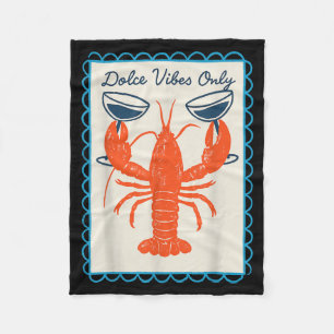Dolce Vibes Only Lobster Wine Retro Fun Summer Fleece Blanket