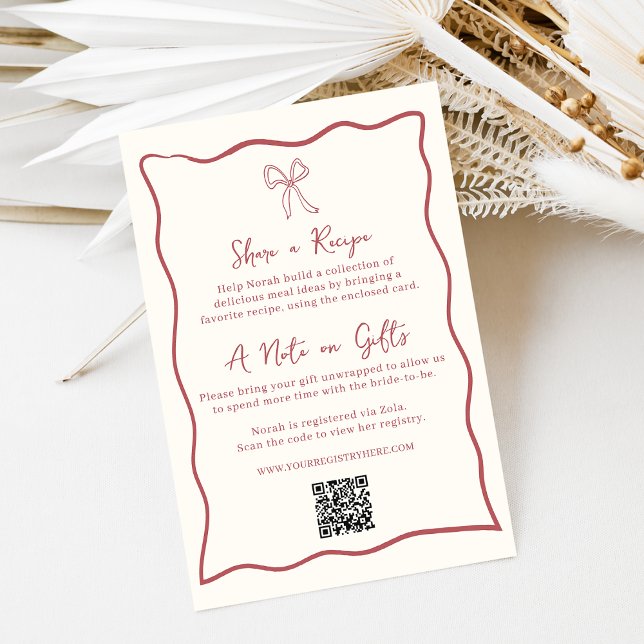 Dolce Vita Bridal Shower Registry & Recipe Enclosure Card (Creator Uploaded)