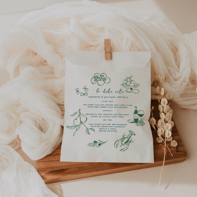 Dolce Vita Handwritten Wedding Menu Favour Bags (Creator Uploaded)