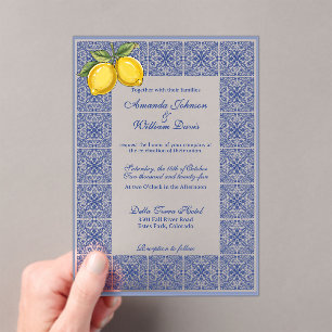Dolce Vita - Italian Tiles and Lemons Wedding Acrylic Invitations