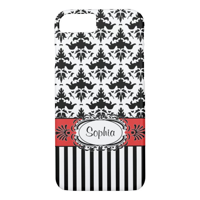 Dolce Vita Retro Red, Black and White Damask Case-Mate iPhone Case (Back)