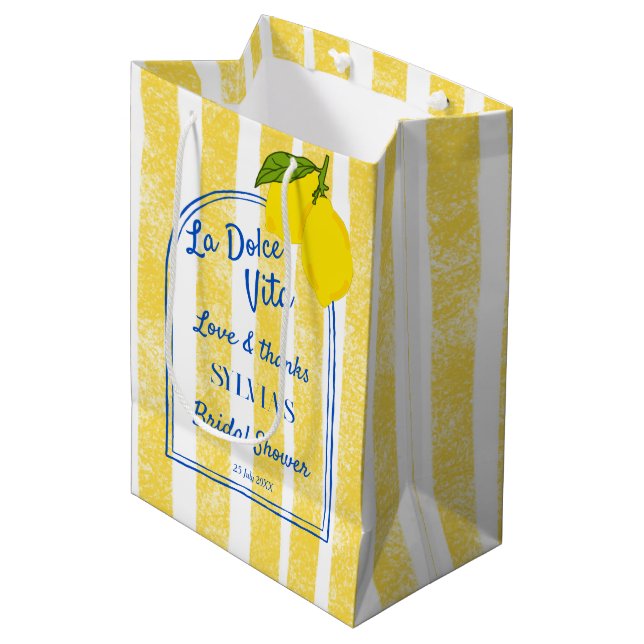 Dolce vita yellow stripes bridal shower favour medium gift bag (Front Angled)