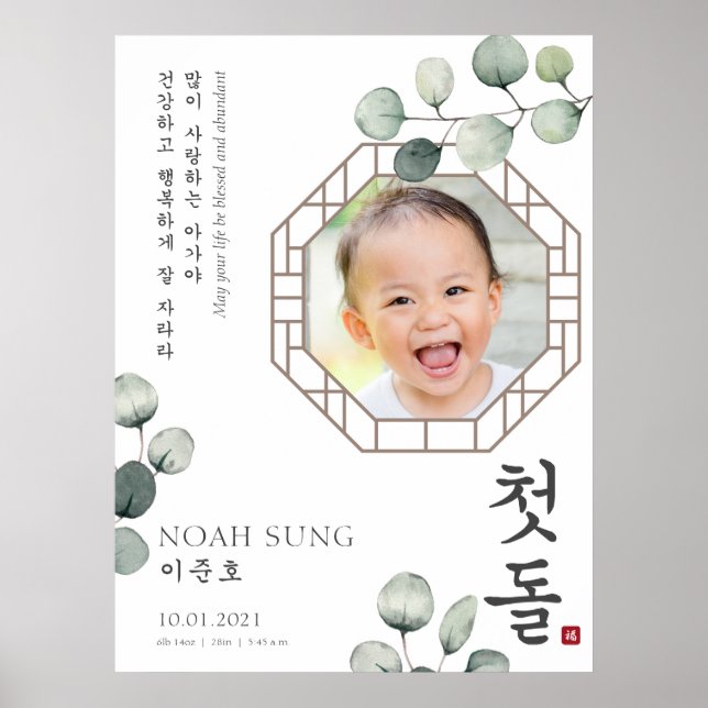Doljanchi Korean First Birthday Custom Sign Poster (Front)