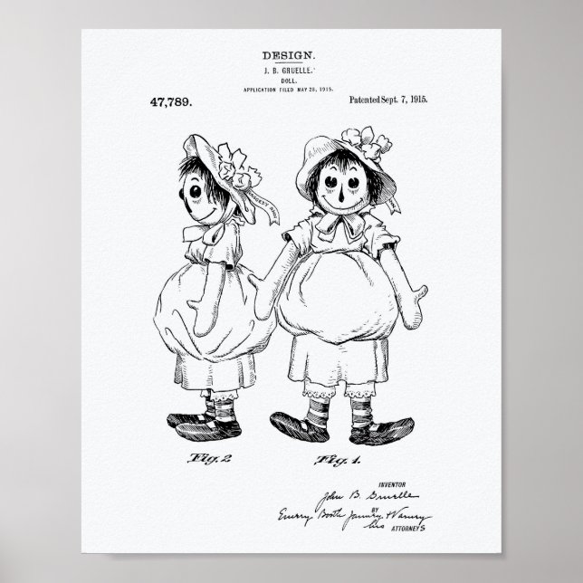 Doll 1915 Patent Art White Paper Poster (Front)