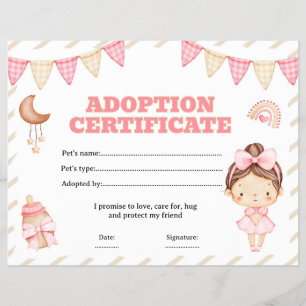 Doll adoption certificate editable flyer