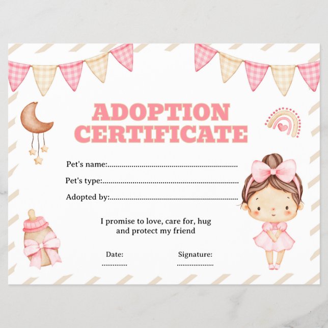 Doll adoption certificate editable flyer (Front)