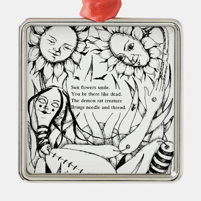 Doll and Sunflowers Poetry Metal Tree Decoration (Front)