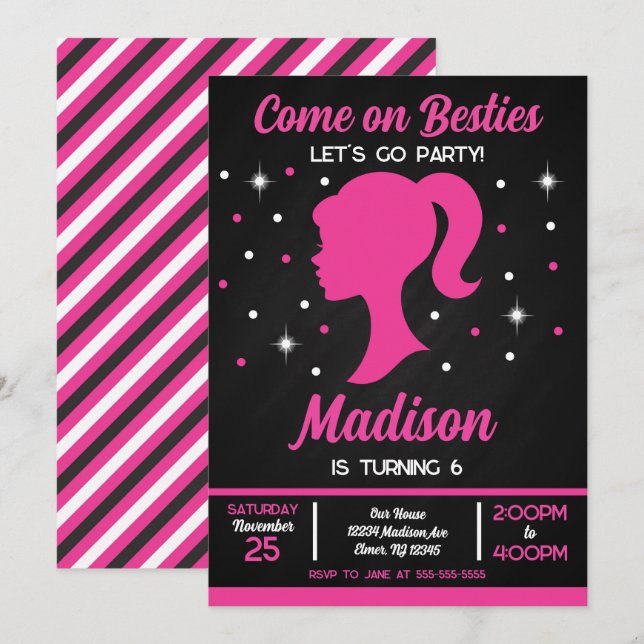 Doll Besties Fashion Party Birthday  Invitation (Front/Back)