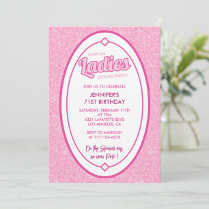 Doll Blush Pink Glitter 71st birthday invitation