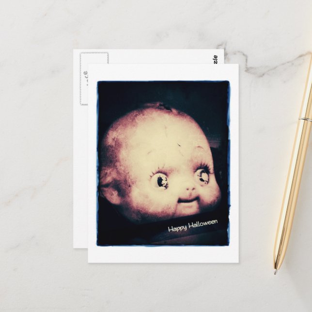 Doll Head Halloween Postcard (Front/Back In Situ)