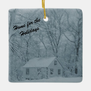 Doll House in Snow Storm Ceramic Ornament